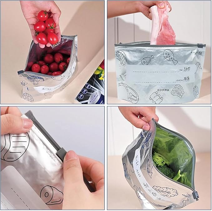 Set of 20 Reusable Aluminum Zip Closure Bags – Resealable Up to 200 Uses