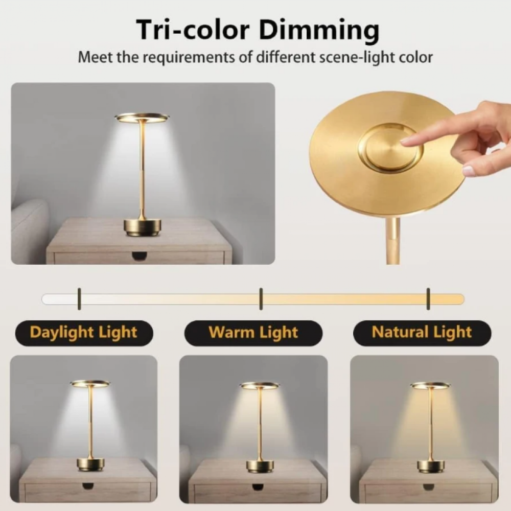 Wireless LED Desk Lamp with Touch Dimmer – Aluminum Build, IP44 Rated