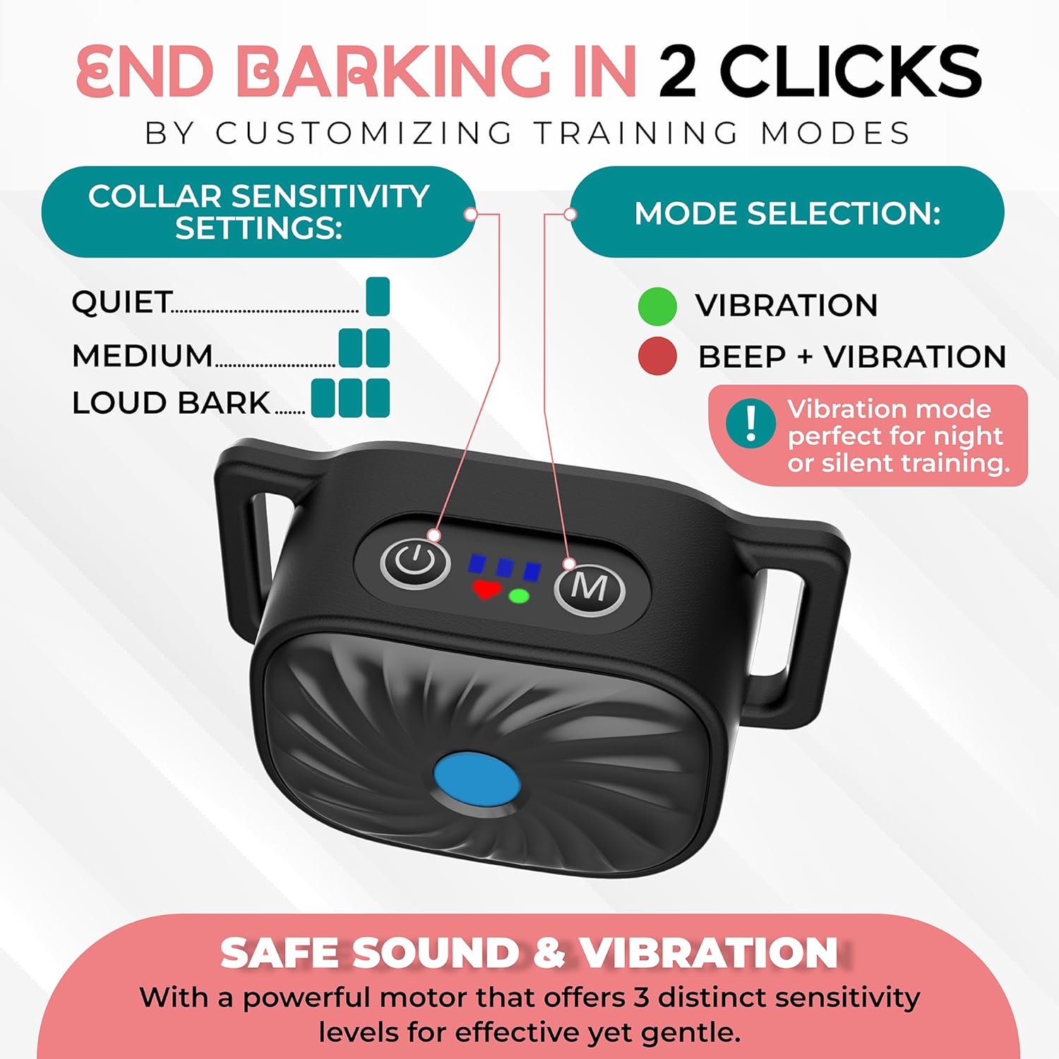 Gentle Sound and Vibration Collar for Small Dogs