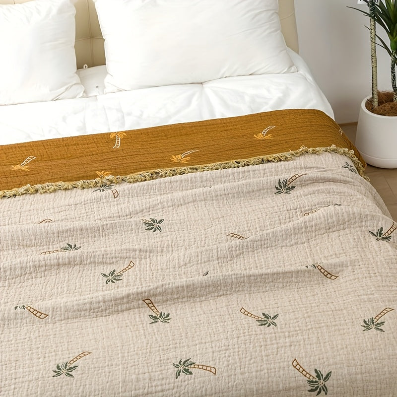 Breezy Palm Print Cotton Throw Blanket for Ultimate Relaxation