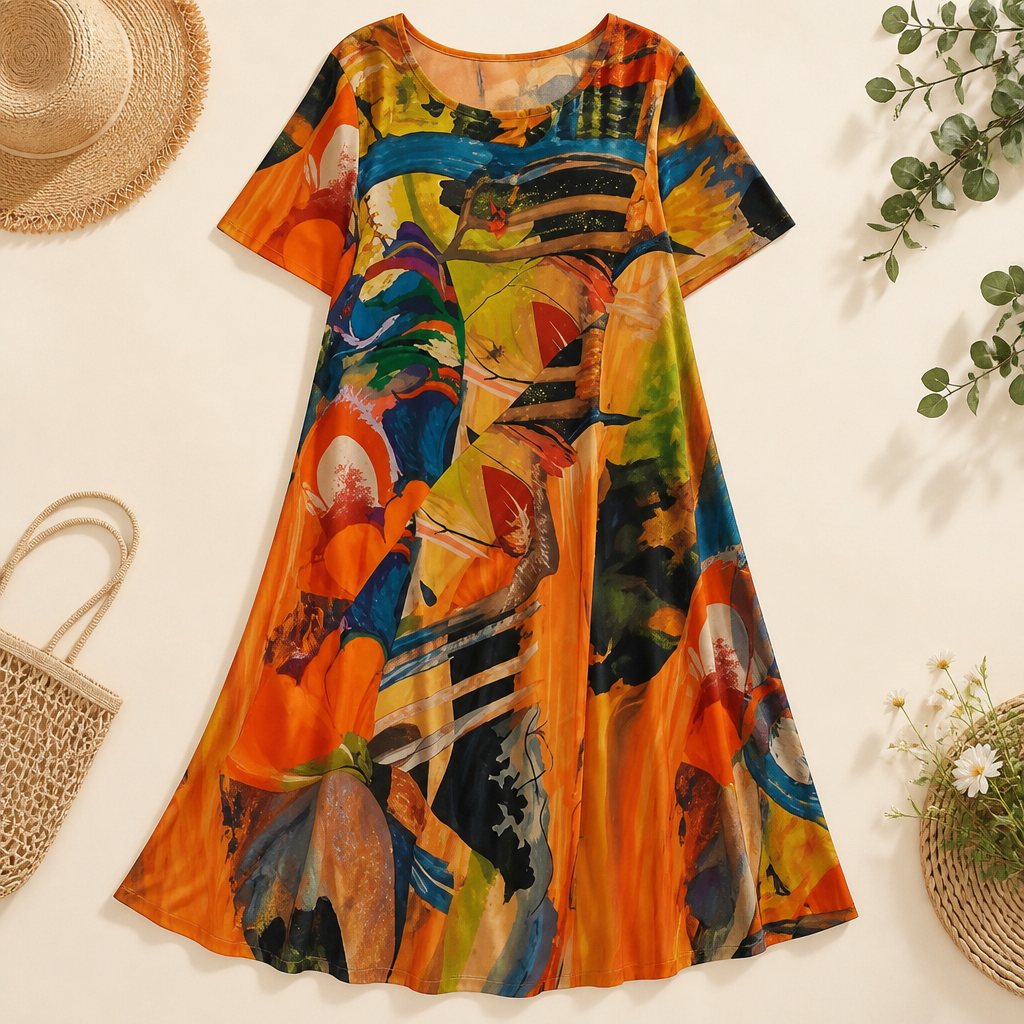 ZephyraWave™ – Breezy Bohemian Abstract Pattern Summer Dress