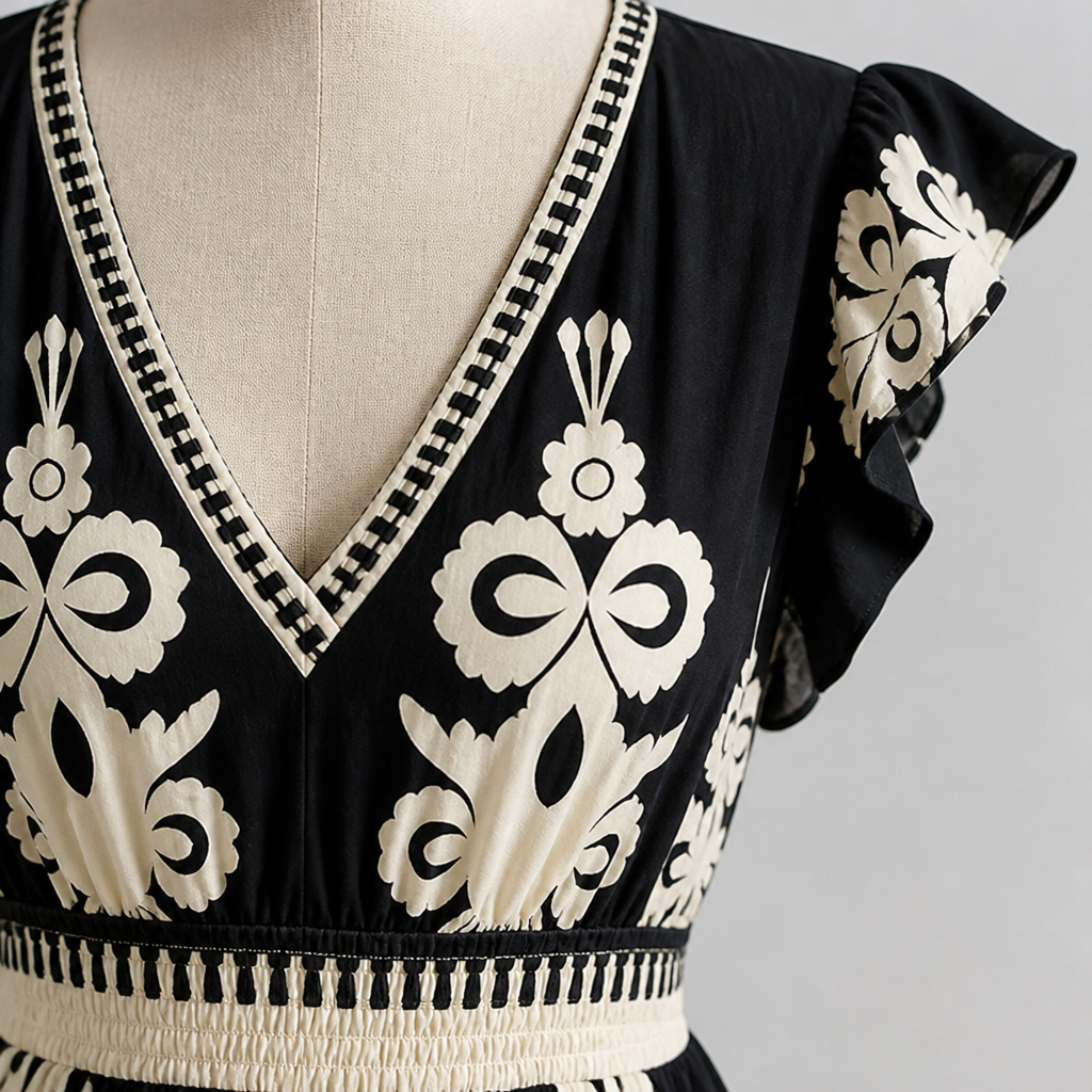 LuminaSway™ – V-Neck Maxi Dress with Vintage Baroque Print