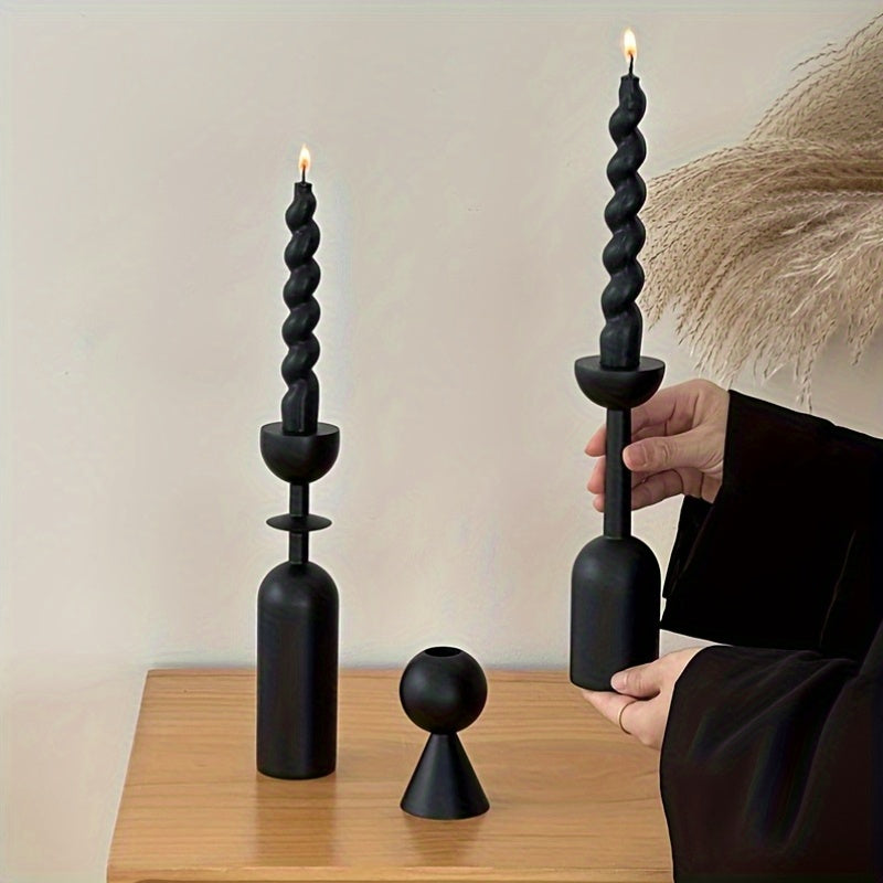 Luxe Emberwood – Chic Wooden Candle Holders Set