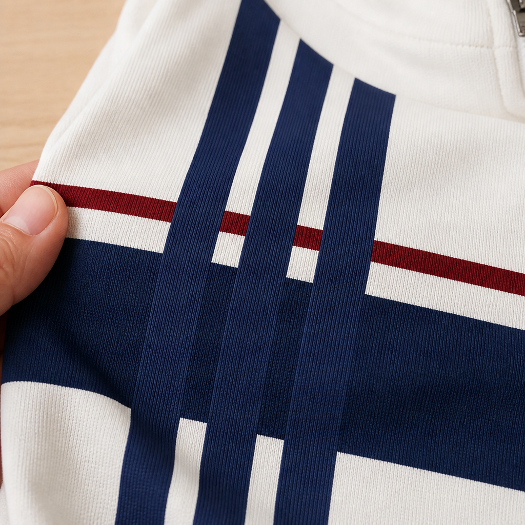 VibeFlex™ – Contemporary Striped Mock-Neck Quarter-Zip Two-Piece Set