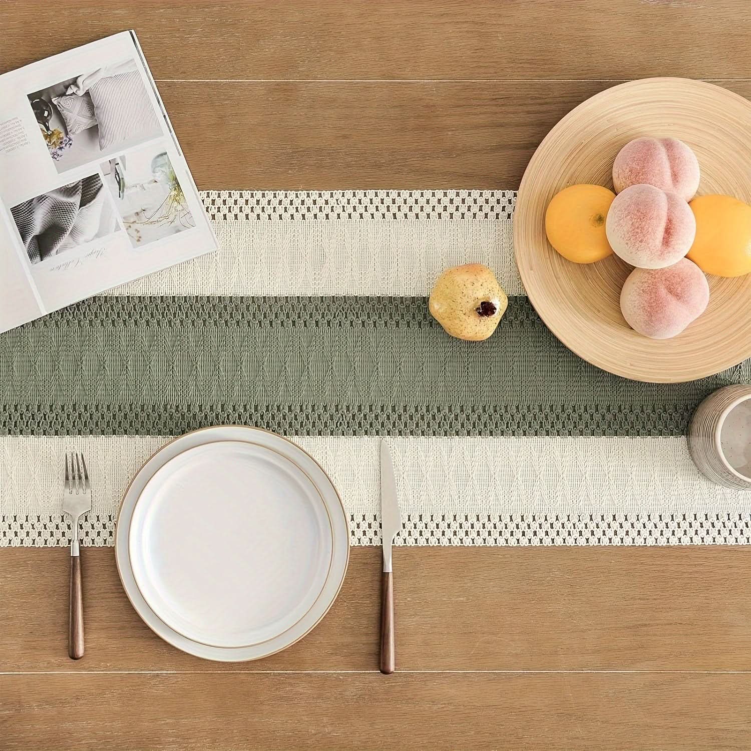 Sage Green Macrame Table Runner for Home Decor