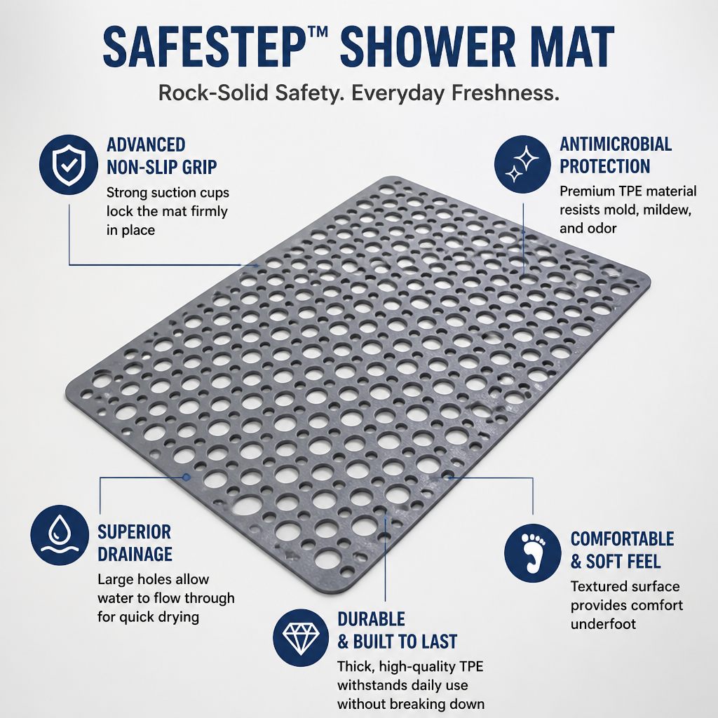SafeStep™ — Feel Rock-Solid Safety and Freshness Every Time You Shower