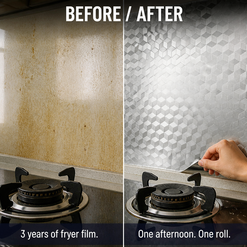 ShieldGuard™ — Protect Greasy Kitchen Walls With a Wipe-Clean Aluminum Layer
