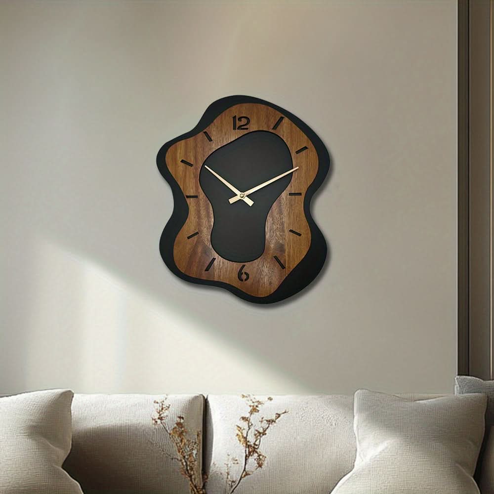 Unique Wooden Wall Clock with Irregular Design and Battery Operated