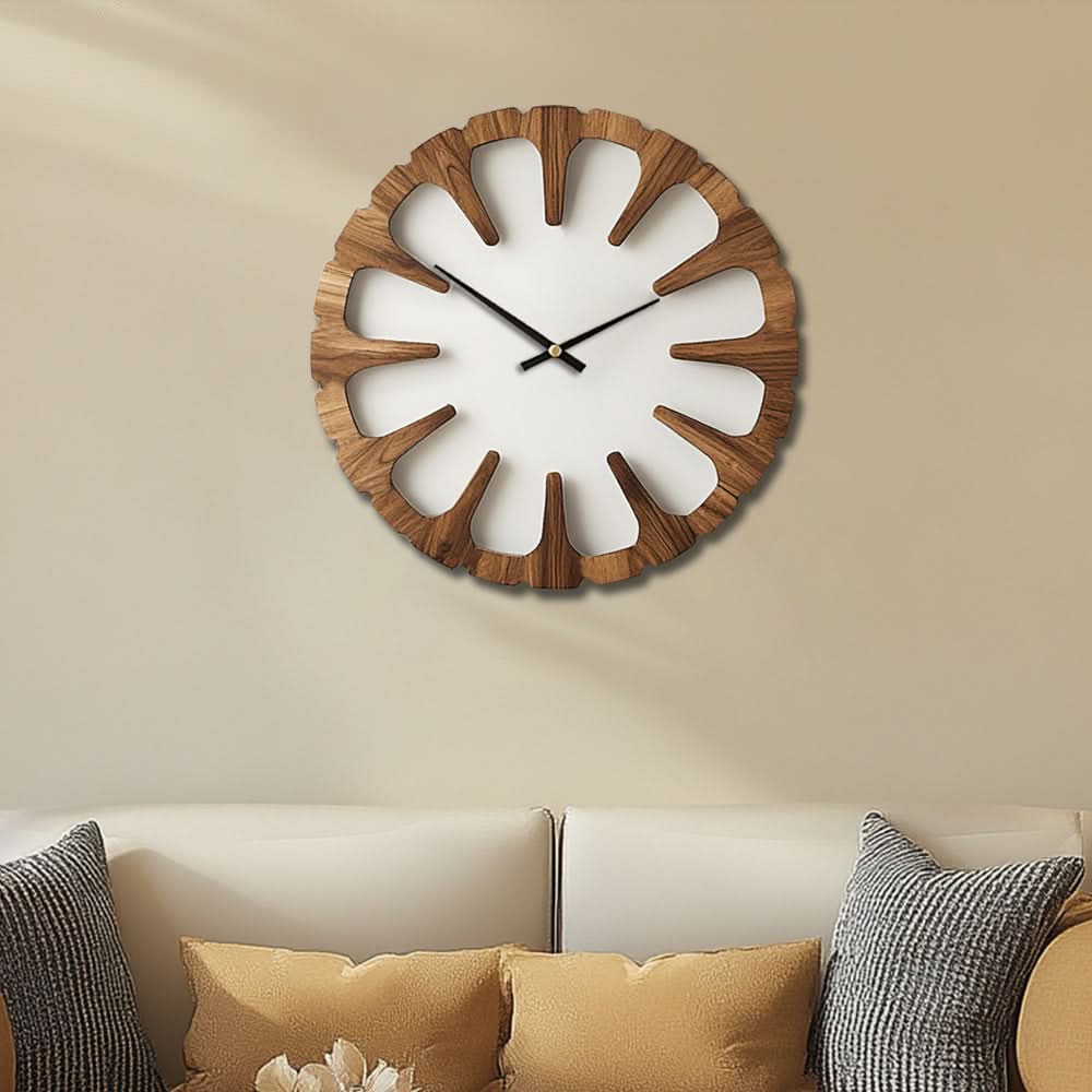 Silent Round Wall Clock in Artistic Wood Design