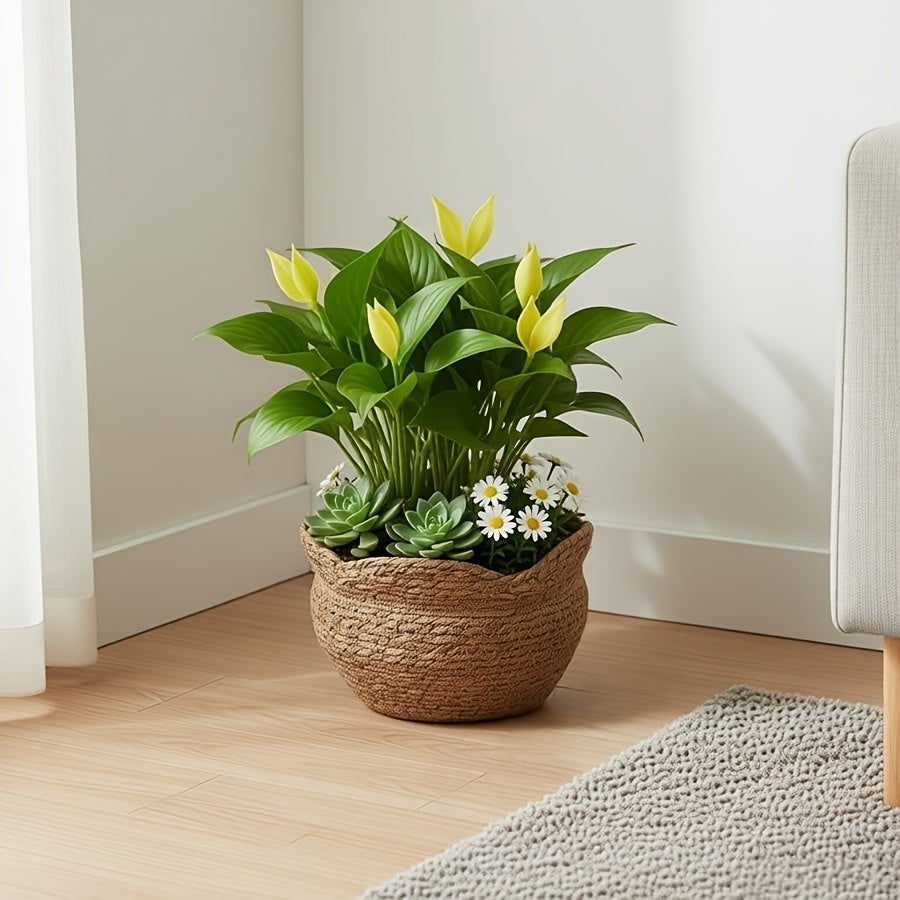Woven Haven – Artisan Rattan Planter for Cozy Indoor Decor