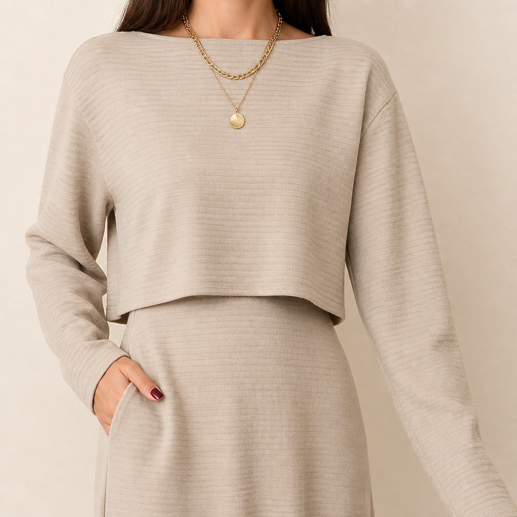 VivaBella™ – Sleek Two-Piece Knit Set with Asymmetrical One-Shoulder Top