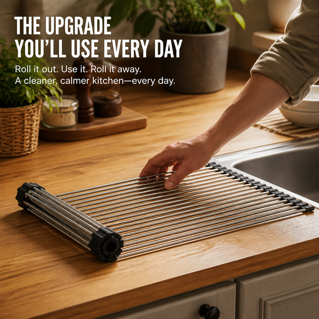 VitaDry™ XL Roll-Up Dish Rack — Instantly Free Your Counters and Enjoy Faster, Cleaner Drying Every Day