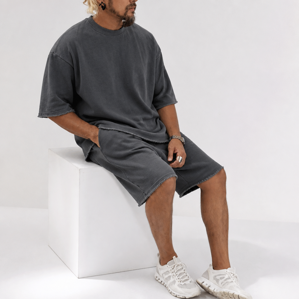 ArdentFlex™ – Oversized Relaxed Raw-Edge Tee and Shorts Set