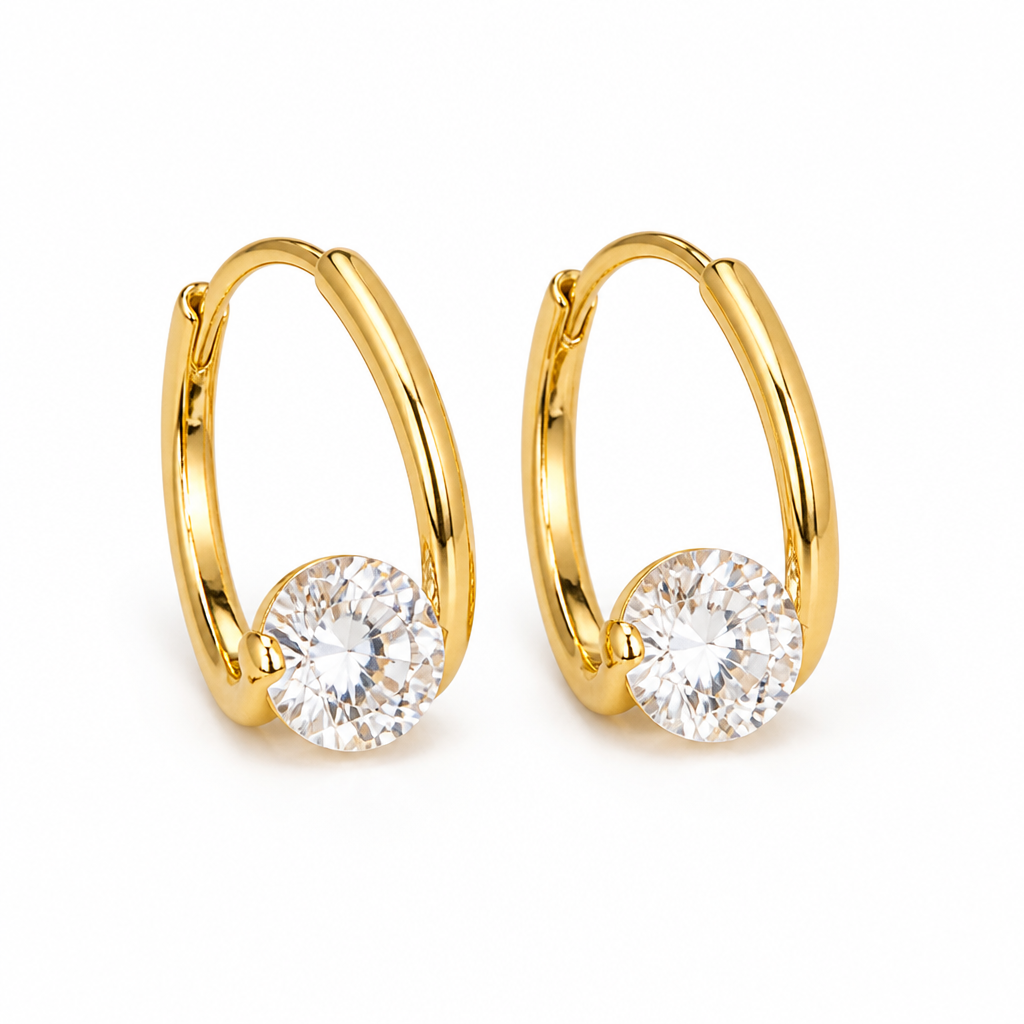 LuxeLume™ – Elegant Teardrop Hoop Earrings Featuring Zirconia Stone