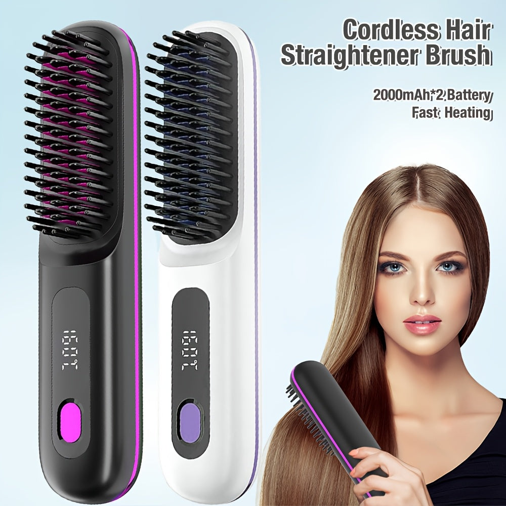GlamWave - Portable Cordless Hair Straightening Brush with Fast Charge