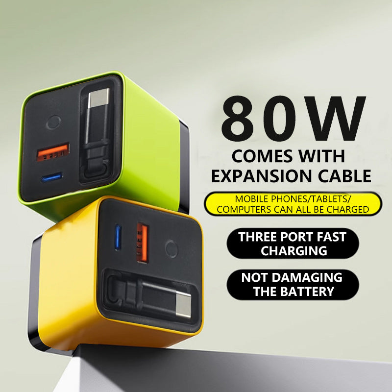 BoltStream™ 80W Retractable Charger — Unleash Lightning-Speed Power Without the Tangle