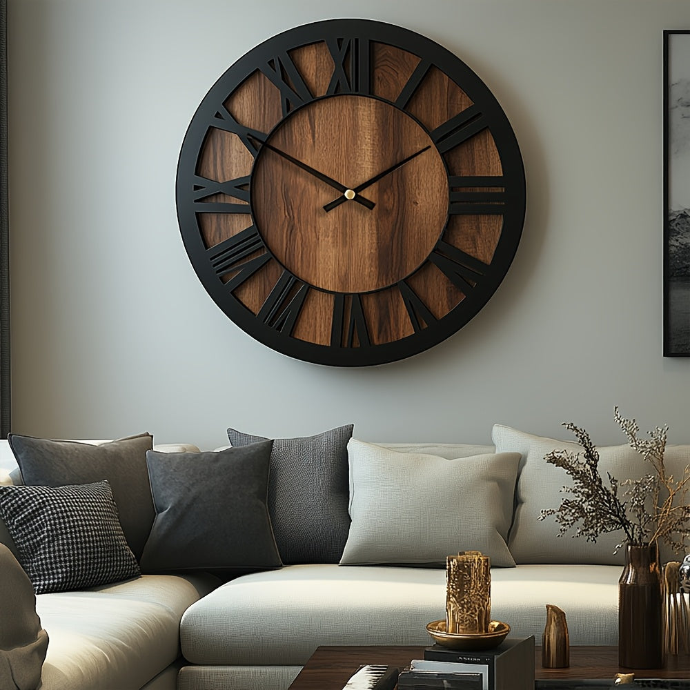 Elegant Silent Round Wood Clock for Timeless Home Decor