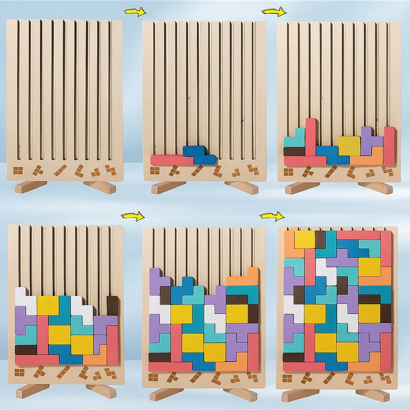 Wooden Tetris Puzzle Tray – The Perfect Mental Reset for Your Workspace