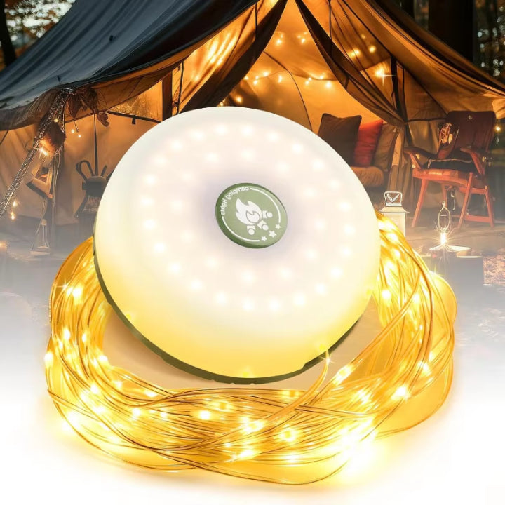 Camping lantern with 10m RGB string lights – mood & security for every trip