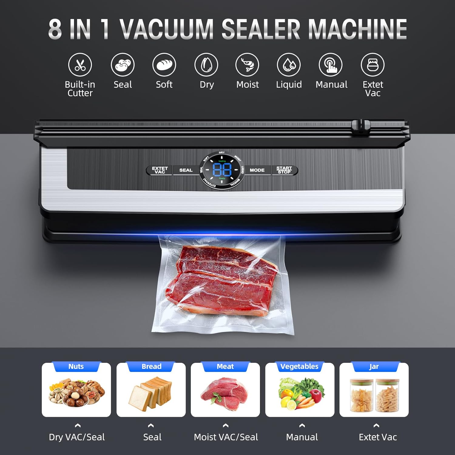 Versatile 8-in-1 Food Preservation Vacuum Sealer with Cutter