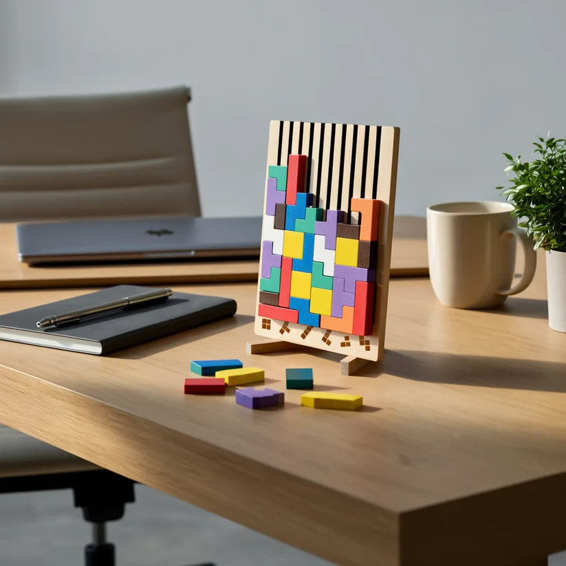 Wooden Tetris Puzzle Tray – The Perfect Mental Reset for Your Workspace