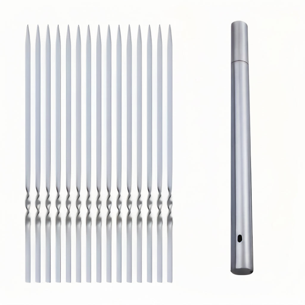 GrillMaster Pro – Premium Stainless Steel Skewers with Organizer Tube