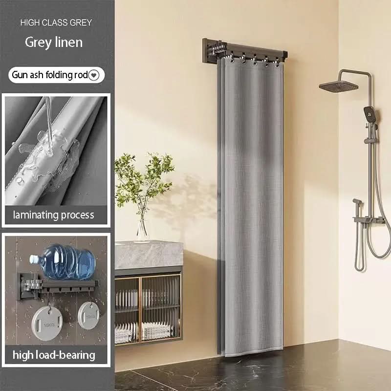 Foldable Shower Curtain Rod and Partition Set