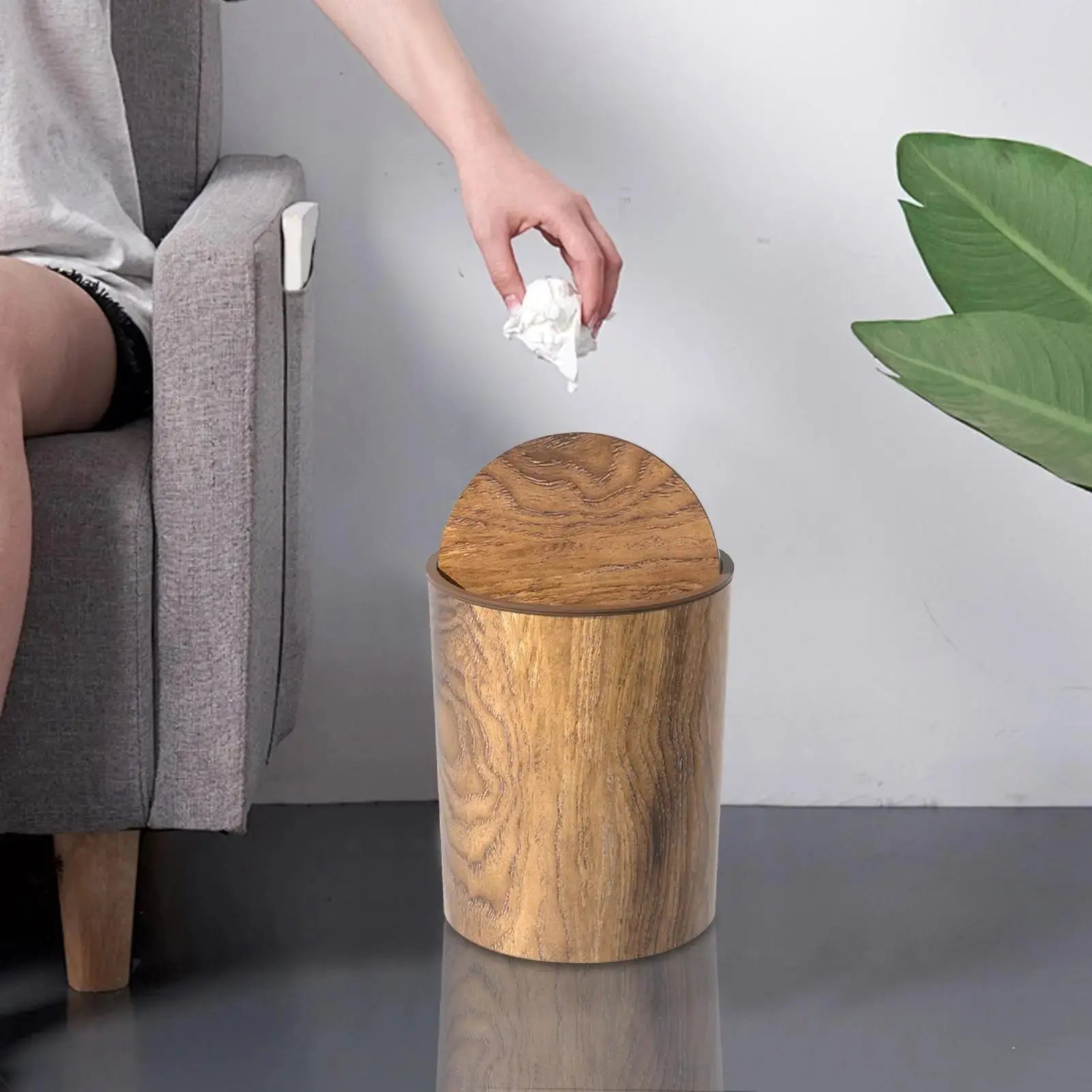 Trash Bin with Swing Lid | Wooden Look | Quiet and Tidy | HyggeBin