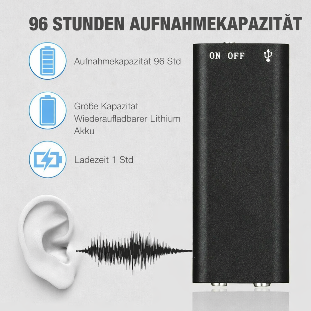 Dictation Device | Portable Audio Recorder | One-Button Recording | MicroSpy