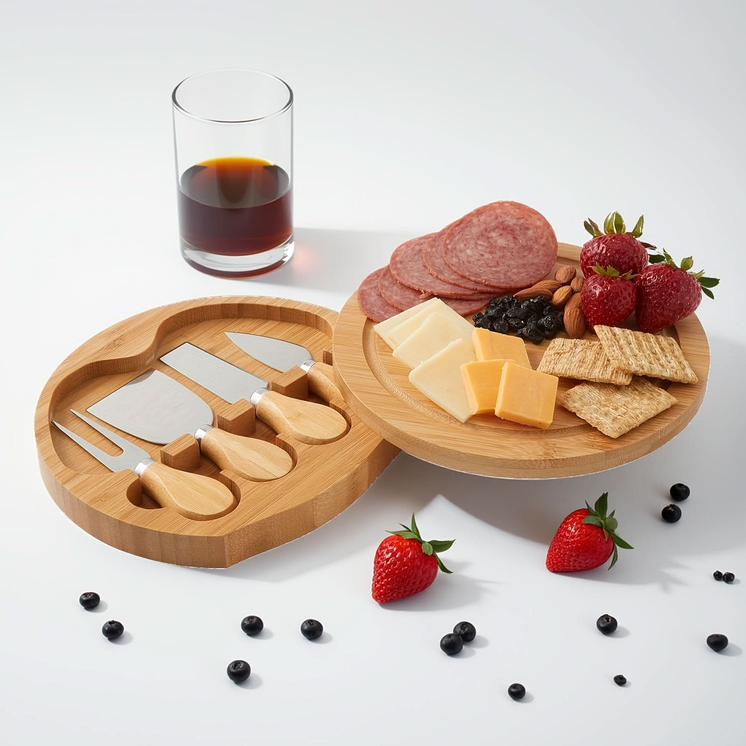 Bamboo Serving and Cheese Board Set with Drawer and Cutlery