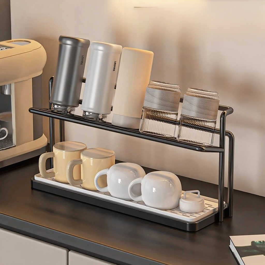 Dual-Tier Stainless Steel Dish Drying Rack with Drain Tray