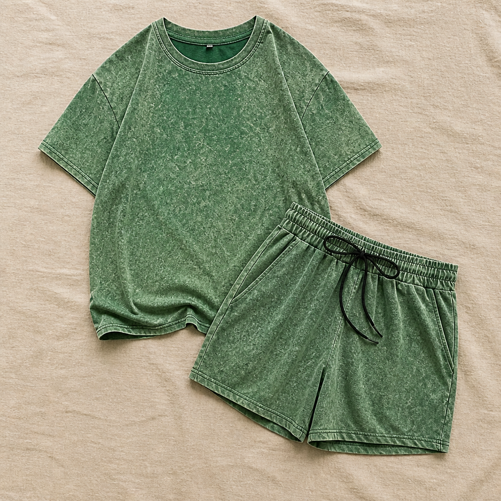 ViraLuxe™ – Vintage Mineral Wash Oversized Tee & Drawstring Shorts Set
