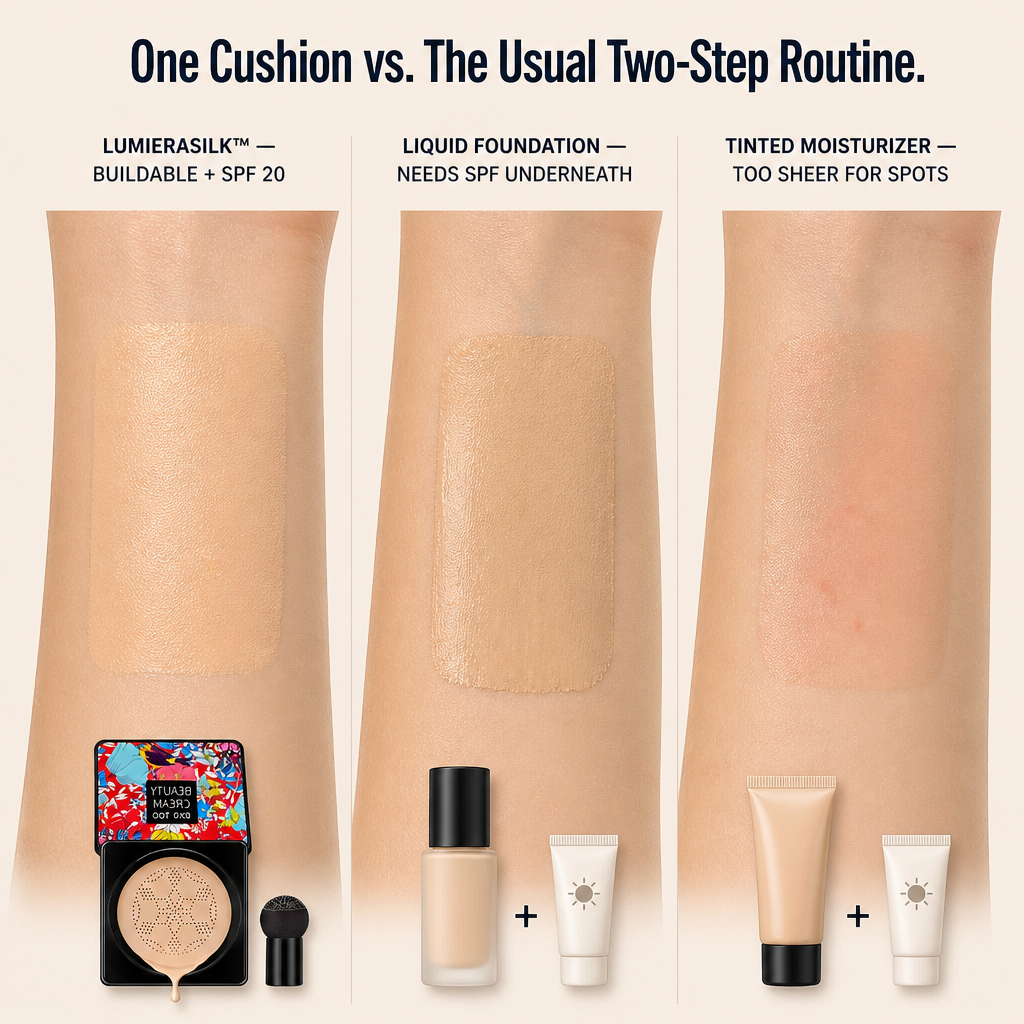LumieraSilk™ — Conceal Pores, Spots & Redness With a Skin-Like Cushion Finish | Free Mushroom Sponge Included