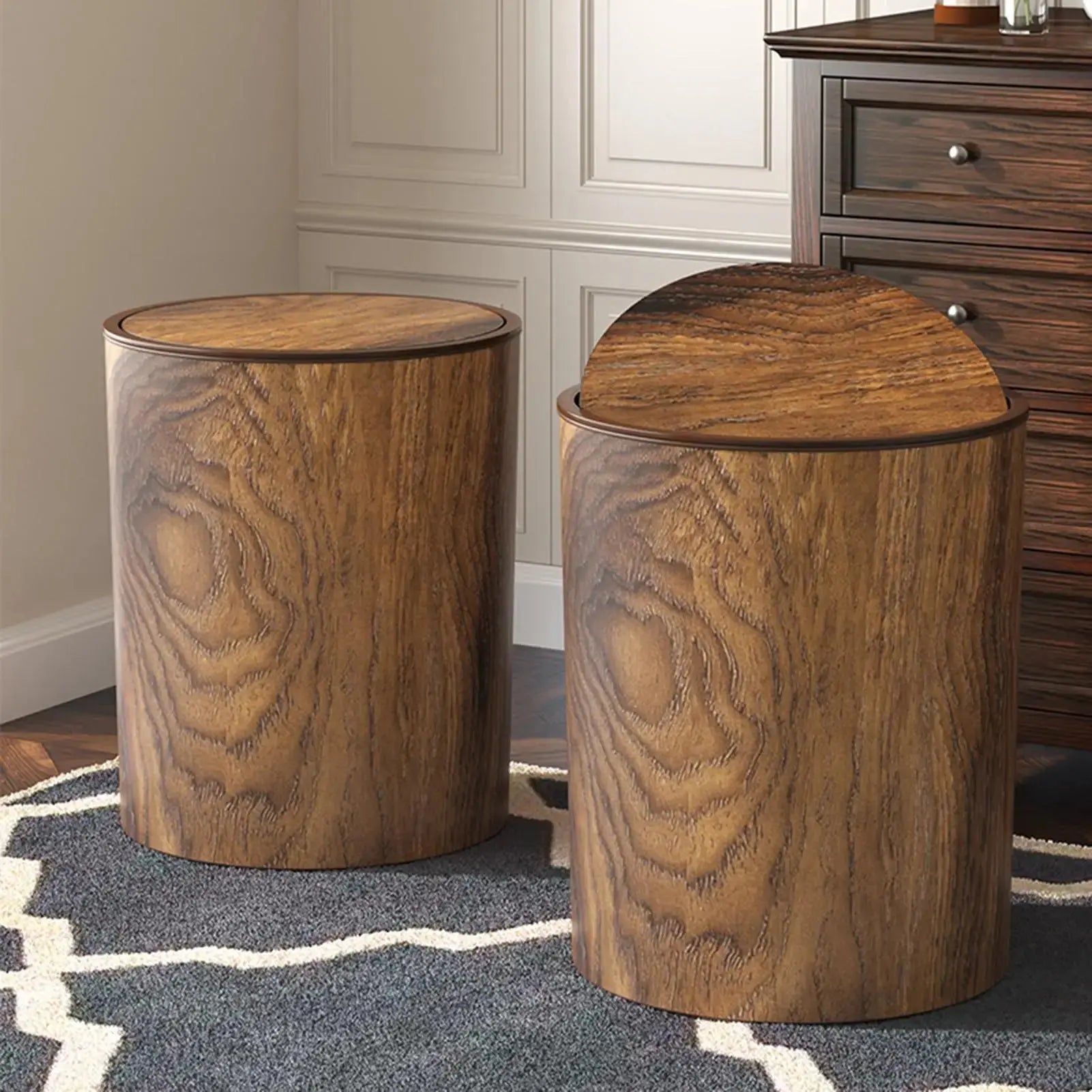 Trash Bin with Swing Lid | Wooden Look | Quiet and Tidy | HyggeBin