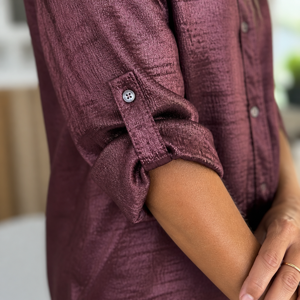 SilkenShade™ – Shiny Metallic Button-Down Shirt with Lapel Collar