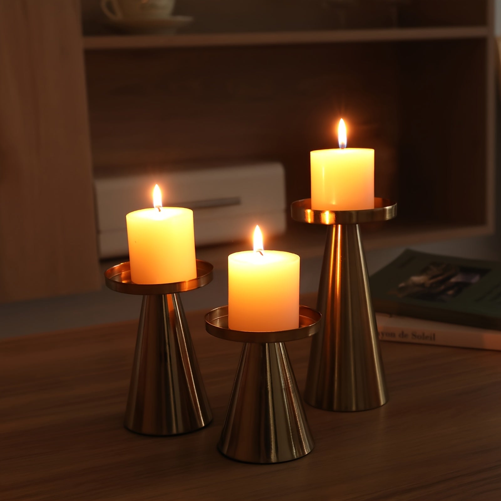 Trinity Elegance – Triad of Iron Cone Candle Holders