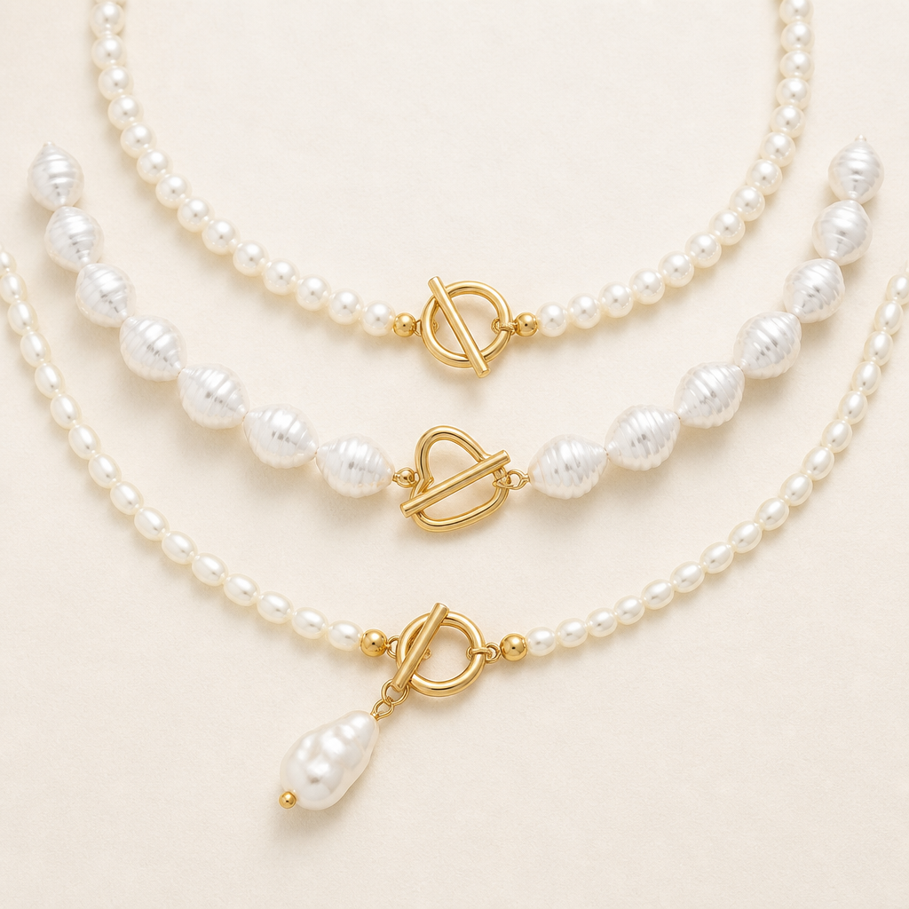 VeraLuxe™ – Triple-Strand Pearl Necklace Set with Gold Toggle Fastenings