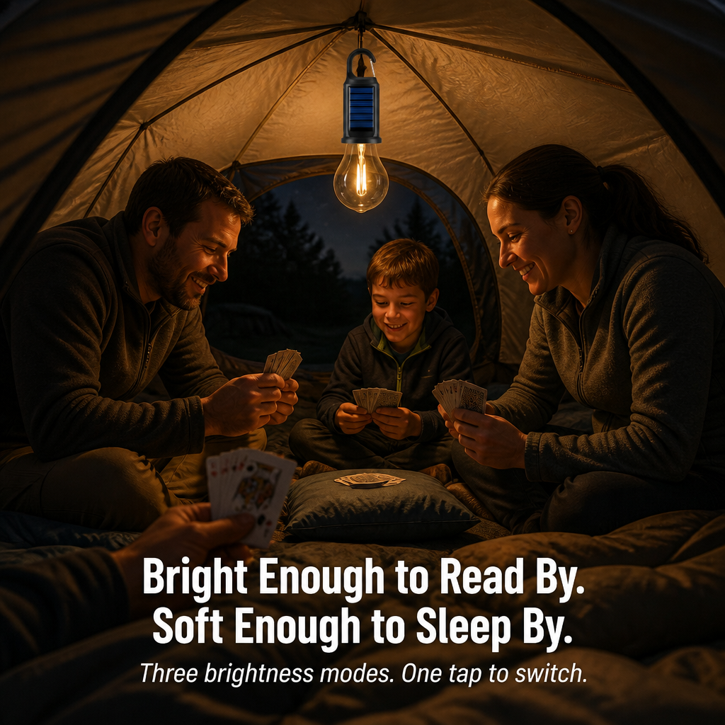 LumaVibe™ — Clip-On Solar Bulb Illuminates Entire Tent Overnight, No Batteries Required