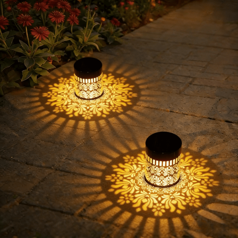 Solar Lotus Projection Table Lamp for Outdoor Use