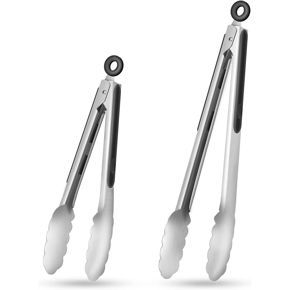 Stainless Steel Culinary Tongs with Silicone Grip & Locking Feature