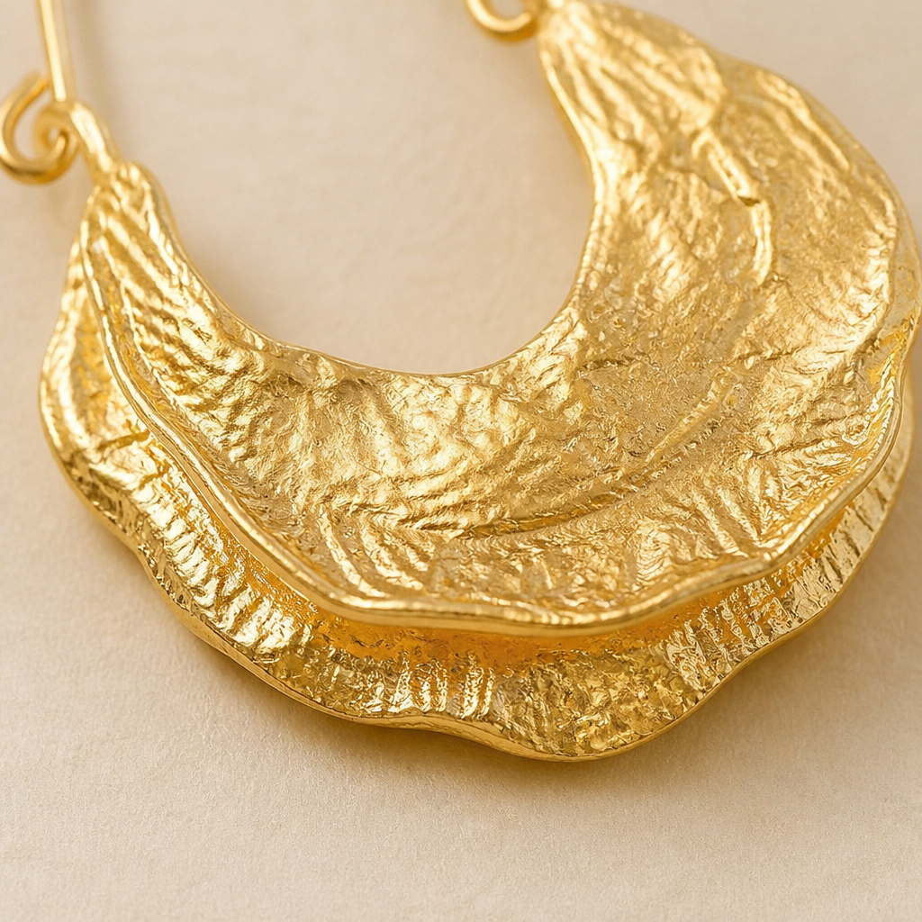 Selenia™ – Textured Gold Crescent Statement Hoop Earrings