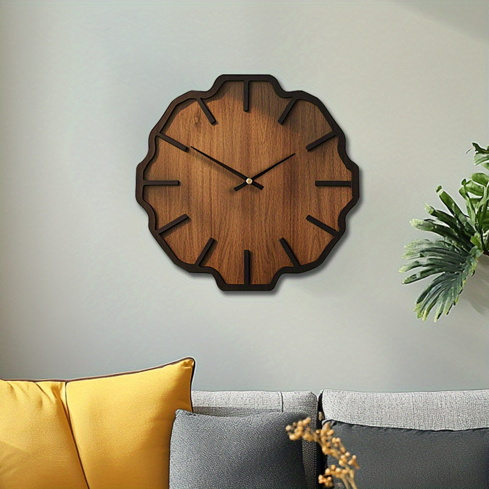 Artisanal Wooden Wall Clock with Distinctive Design, Battery-Powered