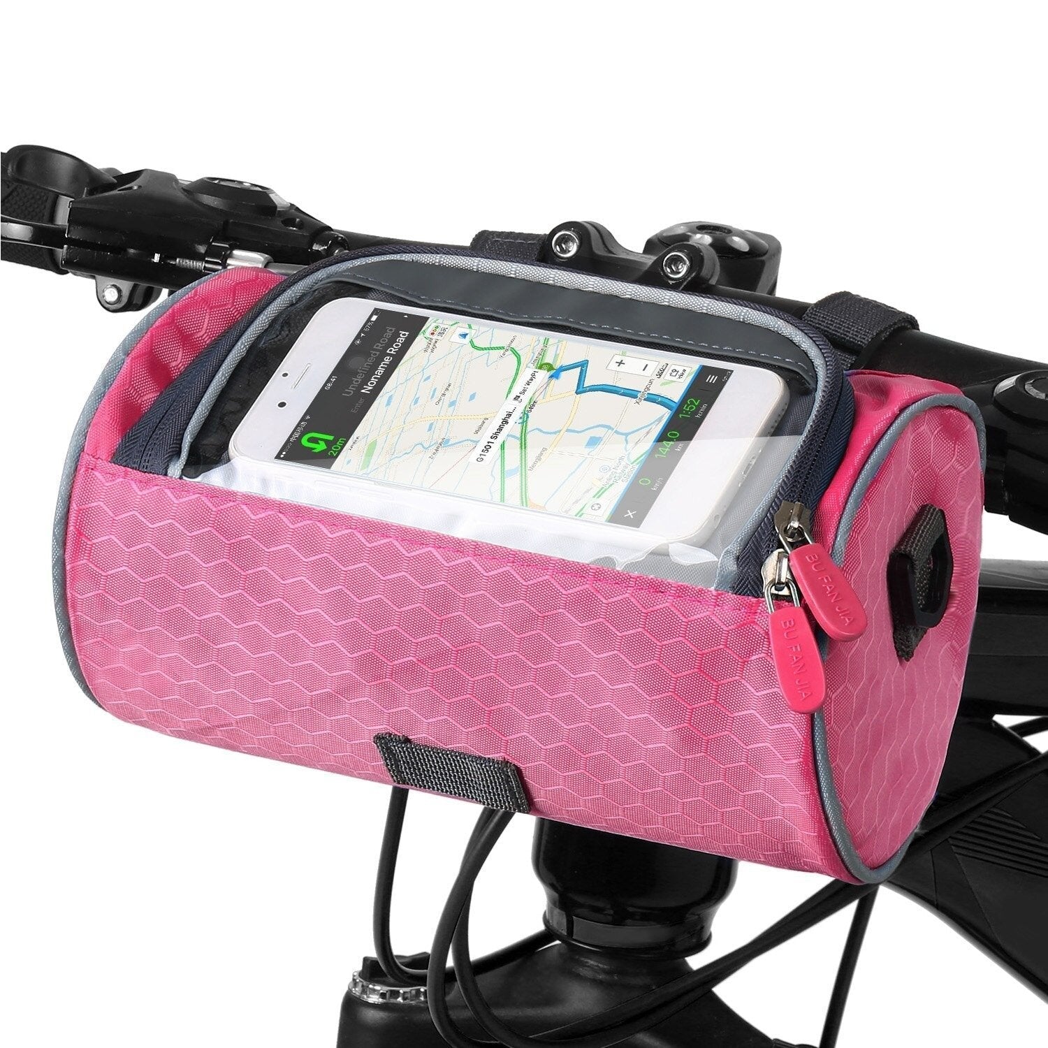 Streamlined Bicycle Handlebar Bag with Touchscreen Pocket