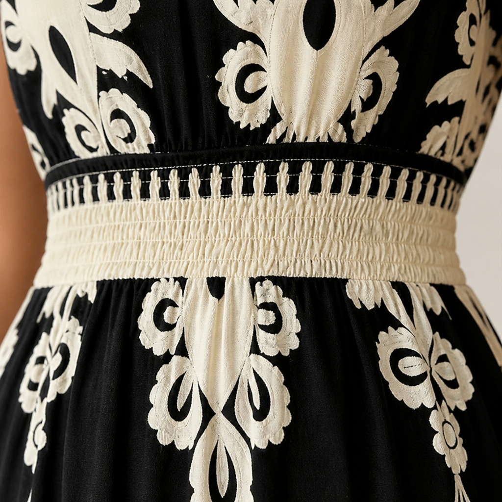 LuminaSway™ – V-Neck Maxi Dress with Vintage Baroque Print