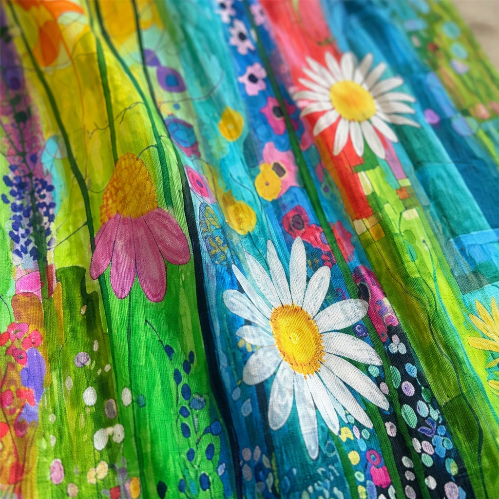 LuminaLuxe™ – Sleeveless A-Line Dress with Hand-Painted Florals