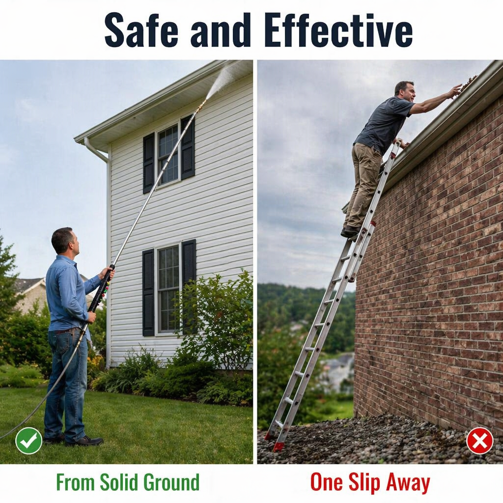 SkySweep™ — Blast Away Gutters, Siding & Second-Story Grime Without Ladder Climbing