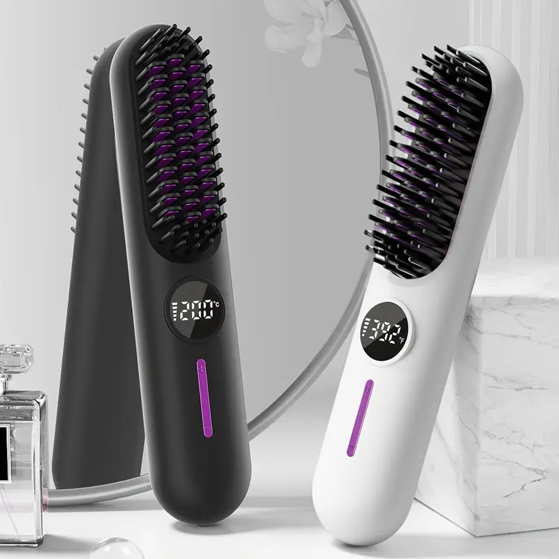 Temperature Display Cordless Hair Straightening Brush