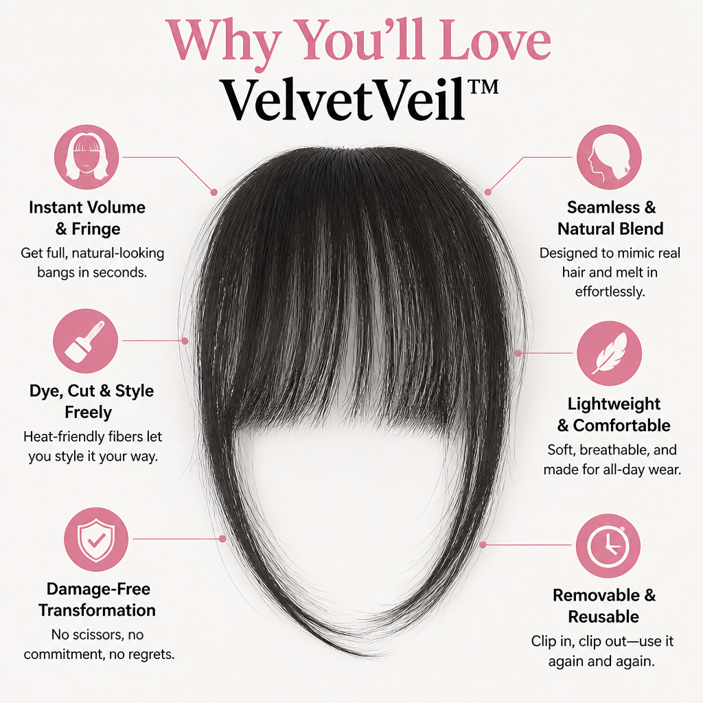 VelvetVeil™ — Instantly Own Every Room with Effortless, Flawless Bangs