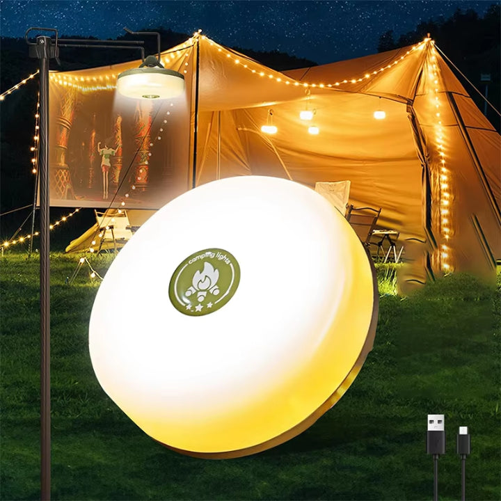 Camping lantern with 10m RGB string lights – mood & security for every trip