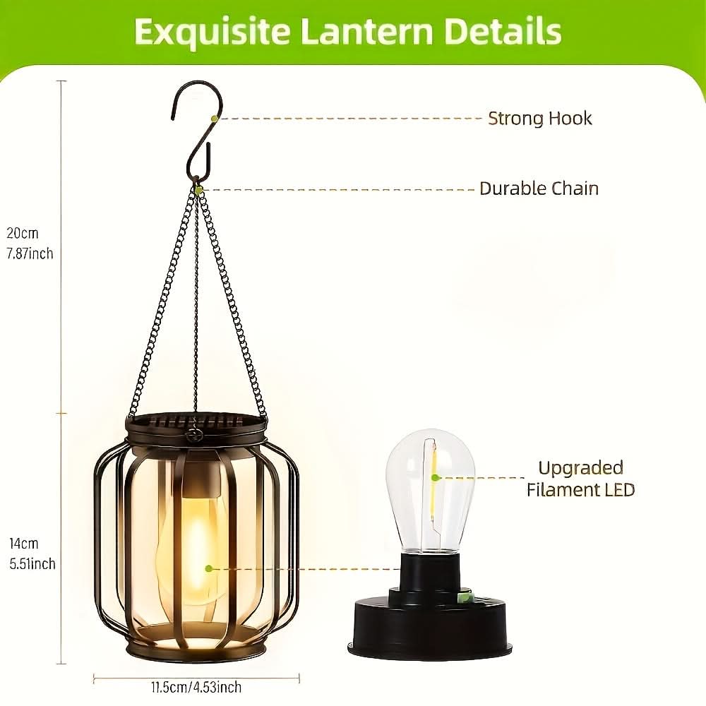 Outdoor Metal Lantern with Solar Power for Hanging Use